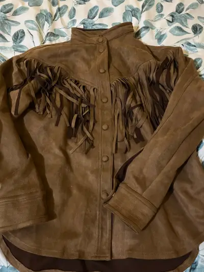 Sobrecamisa de gamuza con flecos marrón - miniatura 1