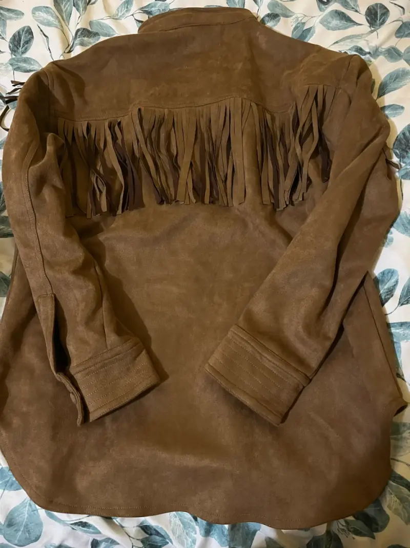 Sobrecamisa de gamuza con flecos marrón - 3