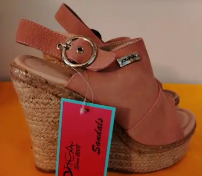 Sandalias de cuña rosa marca exotica - miniatura 1