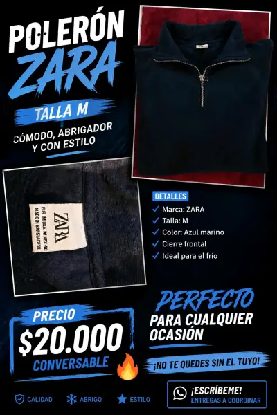 Polerón Zara azul marino talla M - miniatura 1