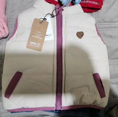 Parka sin mangas infantil Pillin beige y morado - miniatura 1