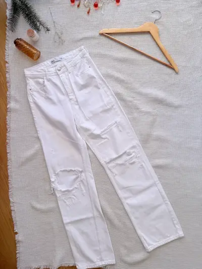 Jeans blancos rotos Zara 36 - miniatura 1