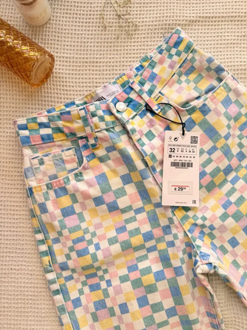 Pantalones Zara  estampados a cuadros coloridos 32 - 2