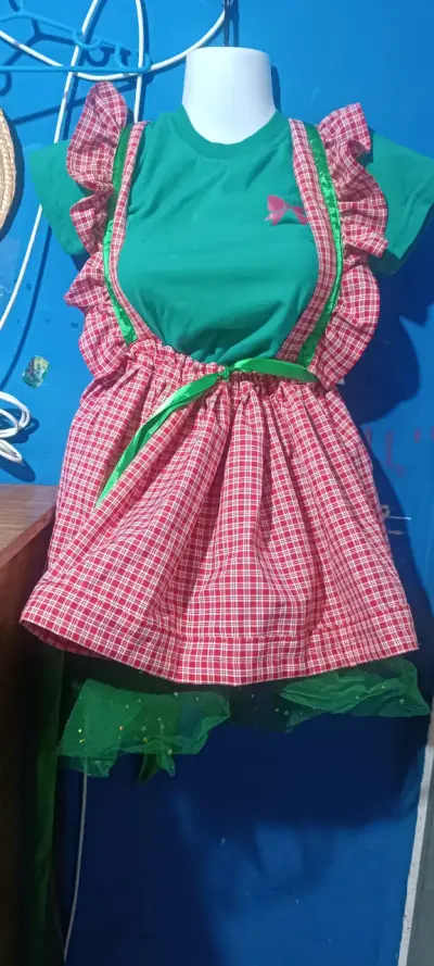 Disfras de duende verde y rojo para niña - miniatura 2