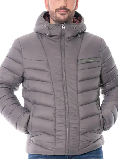 Chaqueta acolchada gris con capucha - miniatura 1