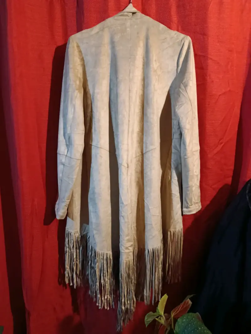 Cardigan beige con flecos para mujer - 2