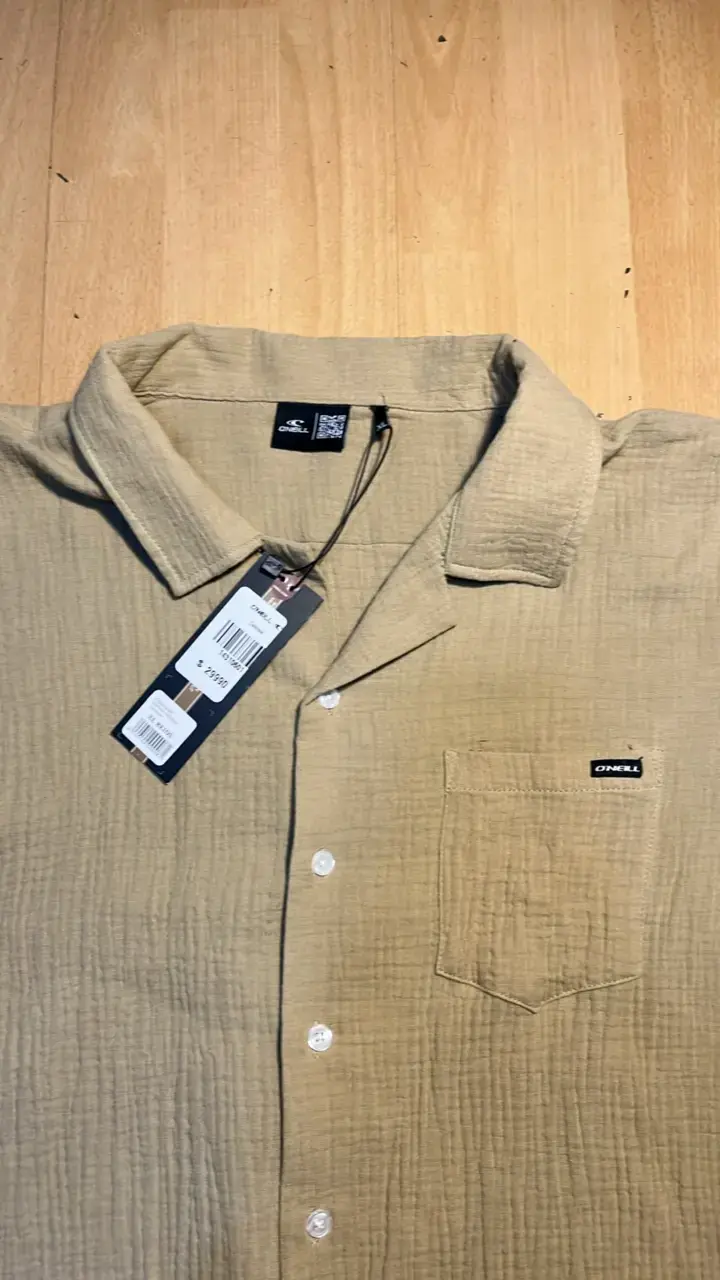 Camisa beige de lino con etiqueta - 2