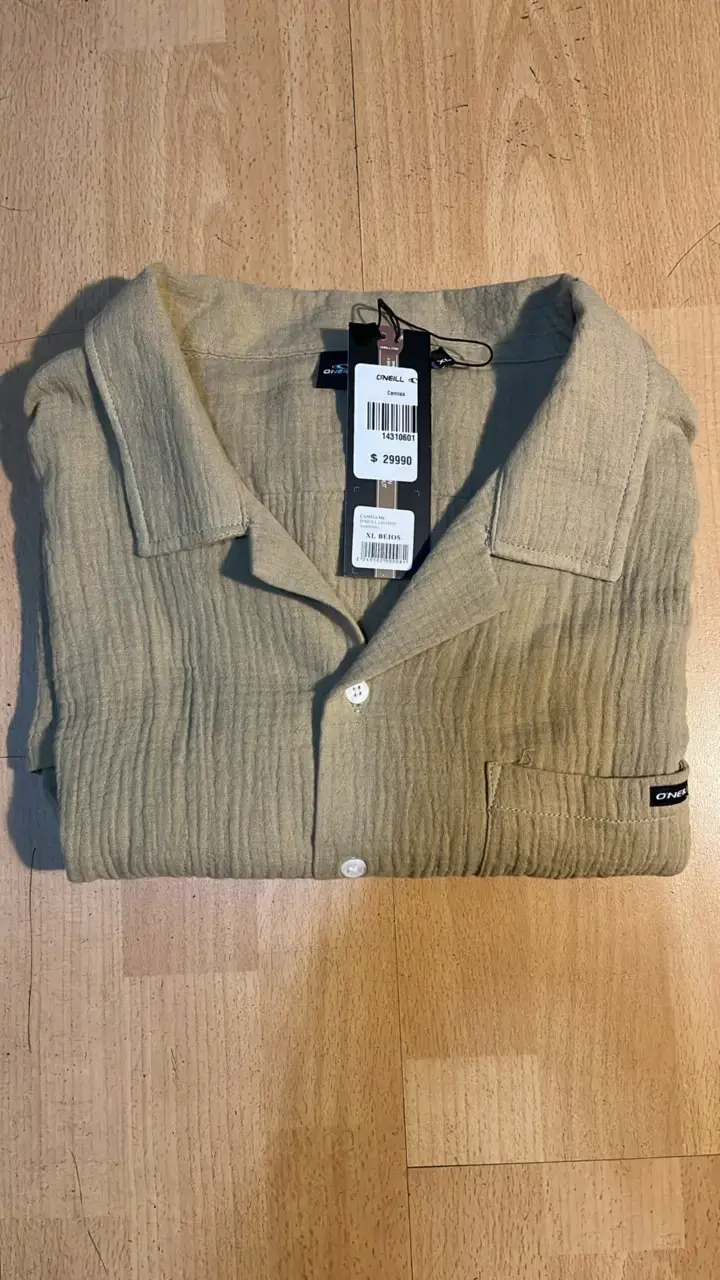 Camisa beige de lino con etiqueta - 4
