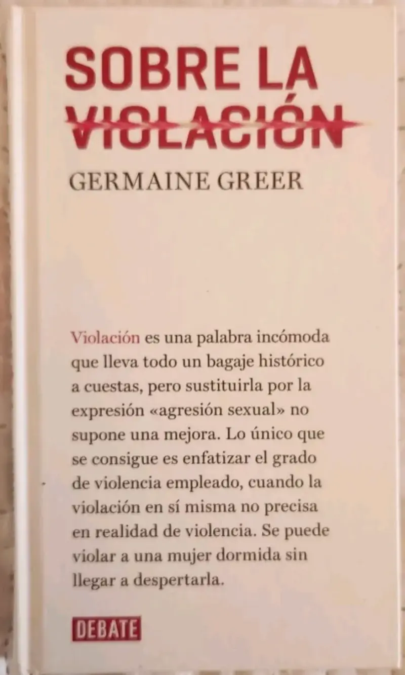 Libro 'Sobre la Vi*lación-  de Germaine Greer - 1