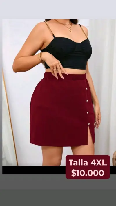 Falda burdeos con botones talla 4XL - miniatura 1