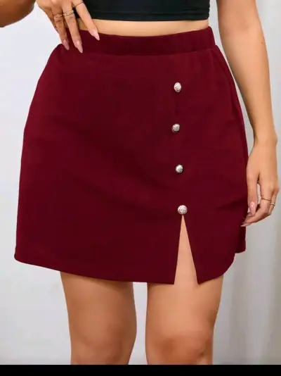 Falda burdeos con botones talla 4XL - miniatura 2