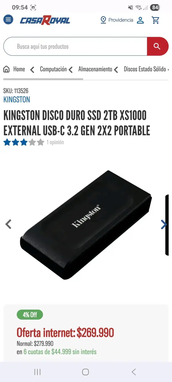 Disco Duro Externo Kingston SSD 2TB USB-C - 3