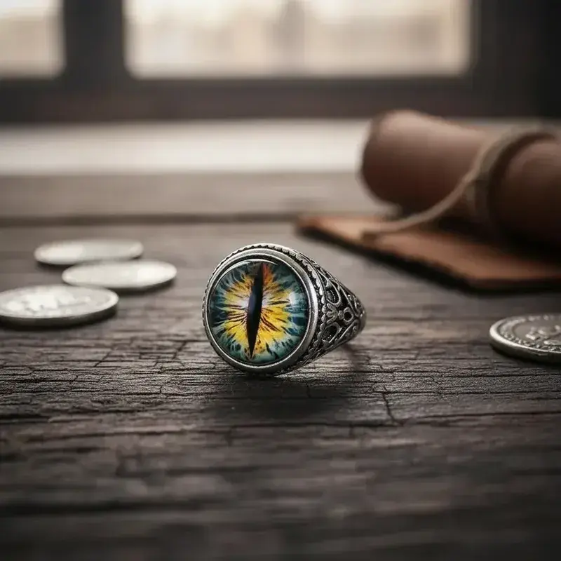 Anillo plata envejecida ojo de dragón vintage - 1