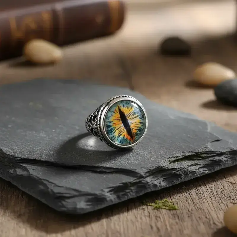 Anillo plata envejecida ojo de dragón vintage - 2
