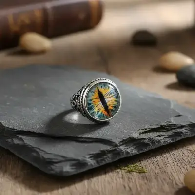 Anillo plata envejecida ojo de dragón vintage - miniatura 2