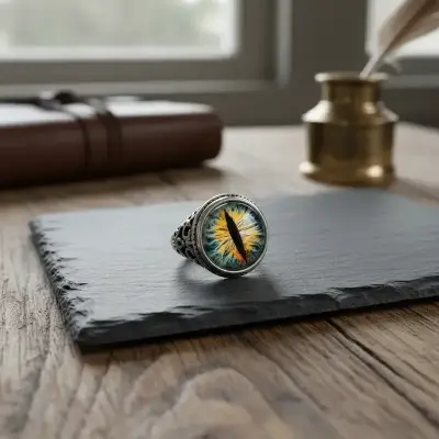 Anillo plata envejecida ojo de dragón vintage - miniatura 3