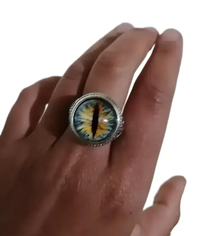Anillo plata envejecida ojo de dragón vintage - 4