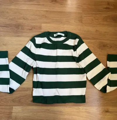 Polera de rayas Zara verde y blanca - miniatura 1
