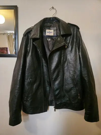 Chaqueta de cuero negra Soviet talla M - miniatura 1