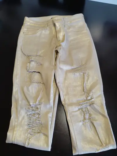 Jeans dorados desgastados para mujer - miniatura 1