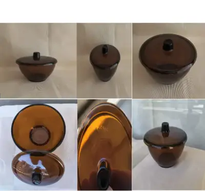 Azucarero Vintage  de vidrio ámbar con tapa Futura - miniatura 6
