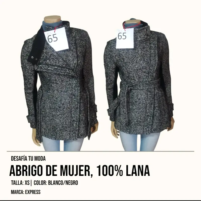 Abrigo de mujer 100% lana blanco/negro
