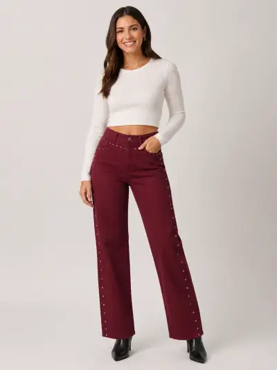 Pantalones burdeo  para mujer - miniatura 1