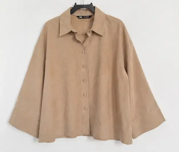 Blusa Zara- Beige gamuza manga ancha 3/4 oversize - 2