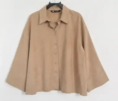 Blusa Zara- Beige gamuza manga ancha 3/4 oversize - miniatura 2
