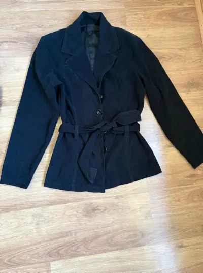 Blazer negro de gamuza con cinturón - miniatura 1