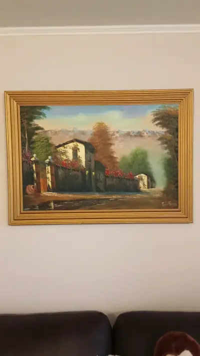 Cuadro paisaje con marco dorado - miniatura 1