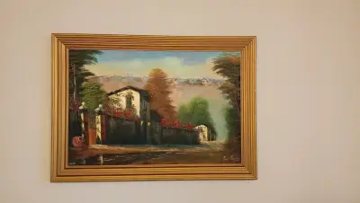 Cuadro paisaje con marco dorado - miniatura 3