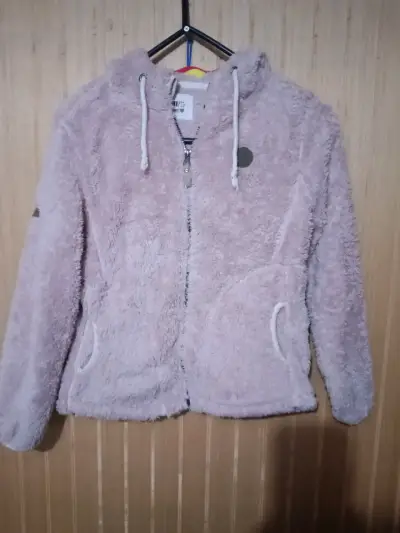 Chaqueta de peluche con capucha color lila - miniatura 1
