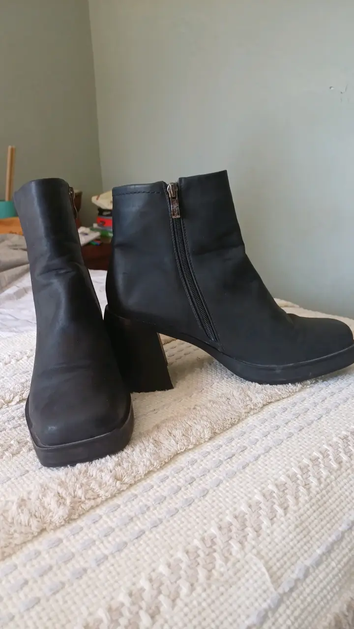 Botines de cuero negro para mujer - 2