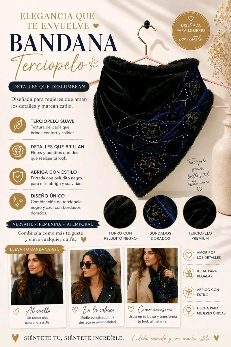 Bandana negra con puntitos dorados - 2