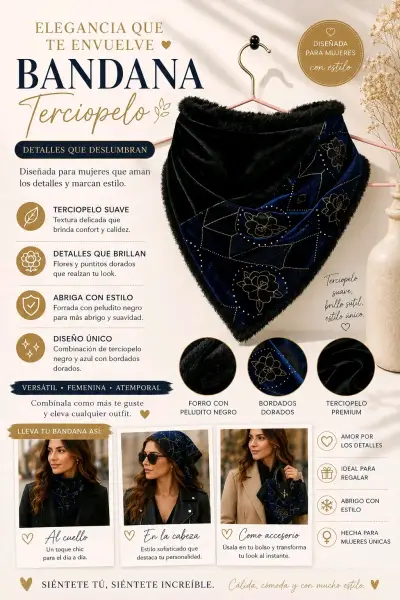 Bandana negra con puntitos dorados - miniatura 2