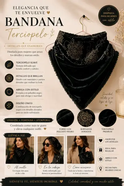 Bandana negra con puntitos dorados - miniatura 3