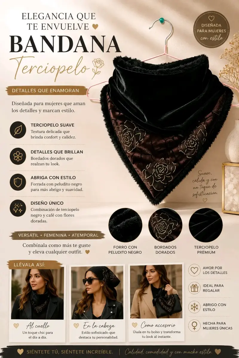 Bandana negra con puntitos dorados - 4