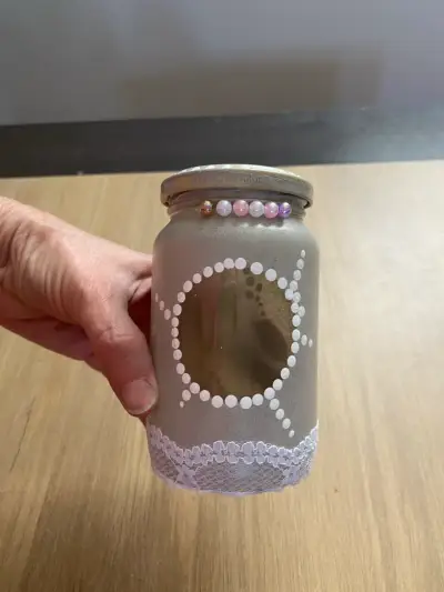 Frasco decorativo con encaje y perlas - miniatura 1
