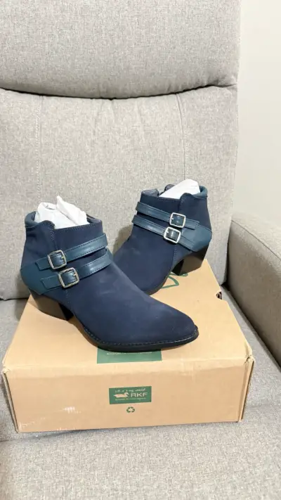 Botines de cuero azul con hebillas RKF - miniatura 2