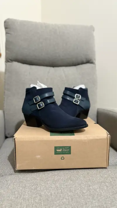 Botines de cuero azul con hebillas RKF - miniatura 3