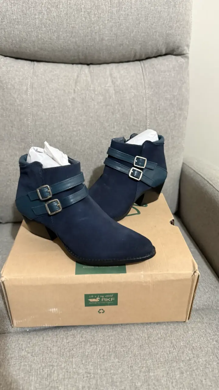 Botines de cuero azul con hebillas RKF - 4