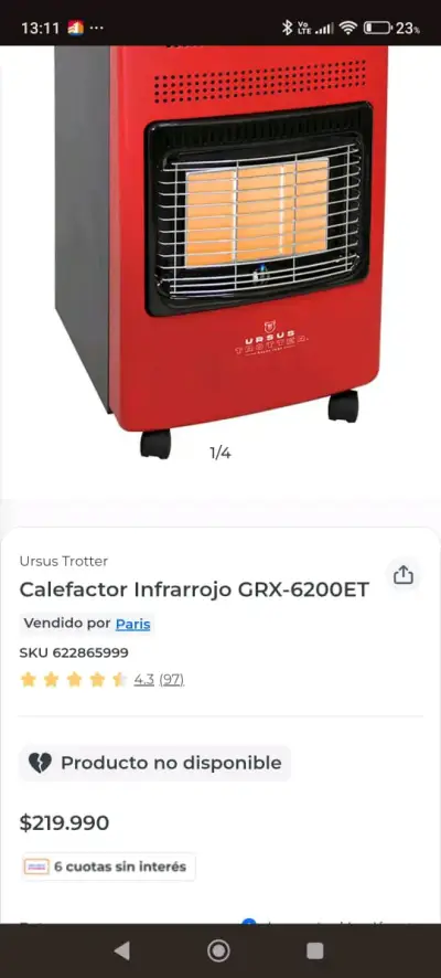 Calefactor a gas Ursus Trotter rojo - miniatura 3