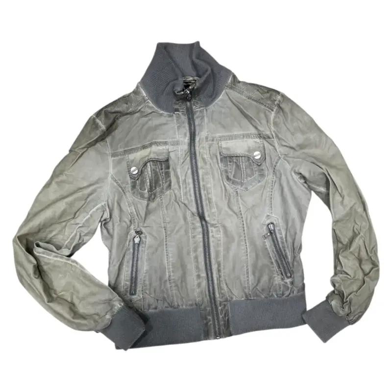 Chaqueta bomber gris con cierre y bolsillos - 1