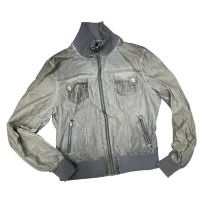 Chaqueta bomber gris con cierre y bolsillos - miniatura 1