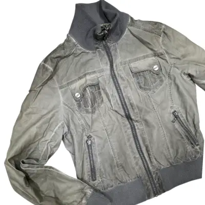 Chaqueta bomber gris con cierre y bolsillos - miniatura 2