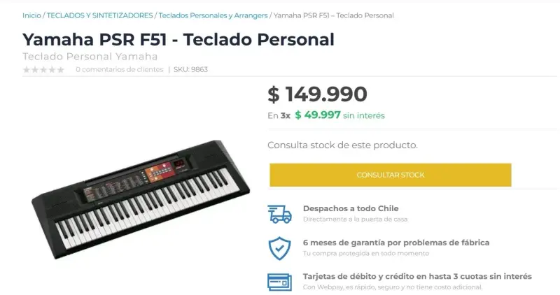 Teclado Yamaha PSR-F51 portátil - 2