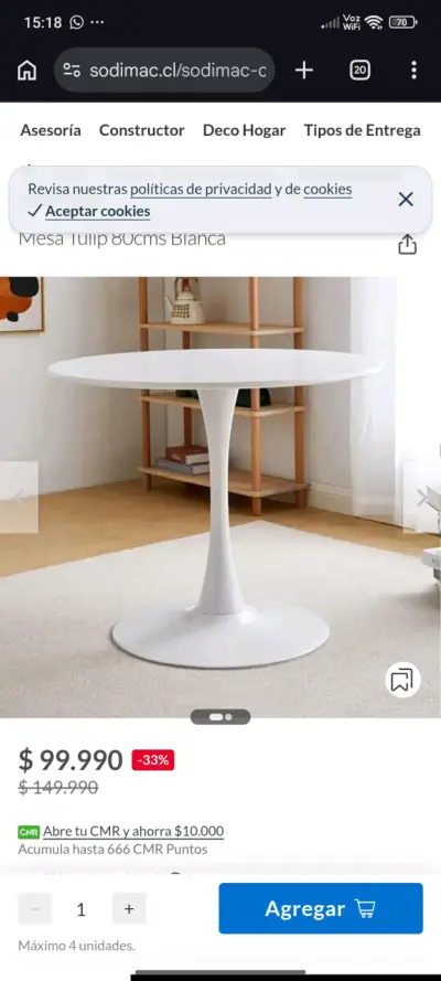 Mesa Tulip blanca de 80 cm - miniatura 1