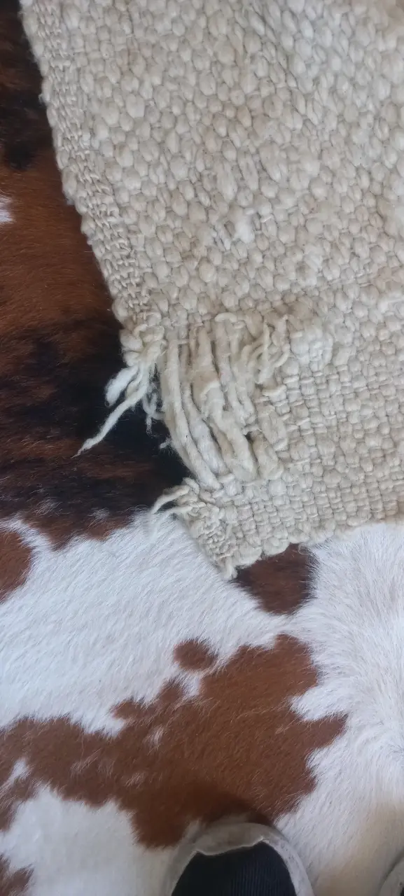 Manta o alfombra beige de lana de oveja - 5