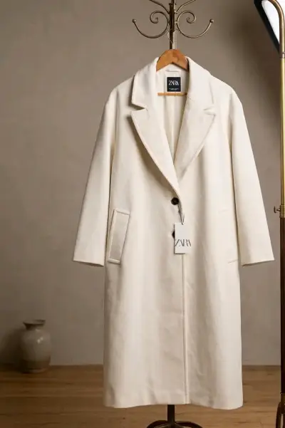 Abrigo largo blanco elegante para mujer TALLA XL - miniatura 2